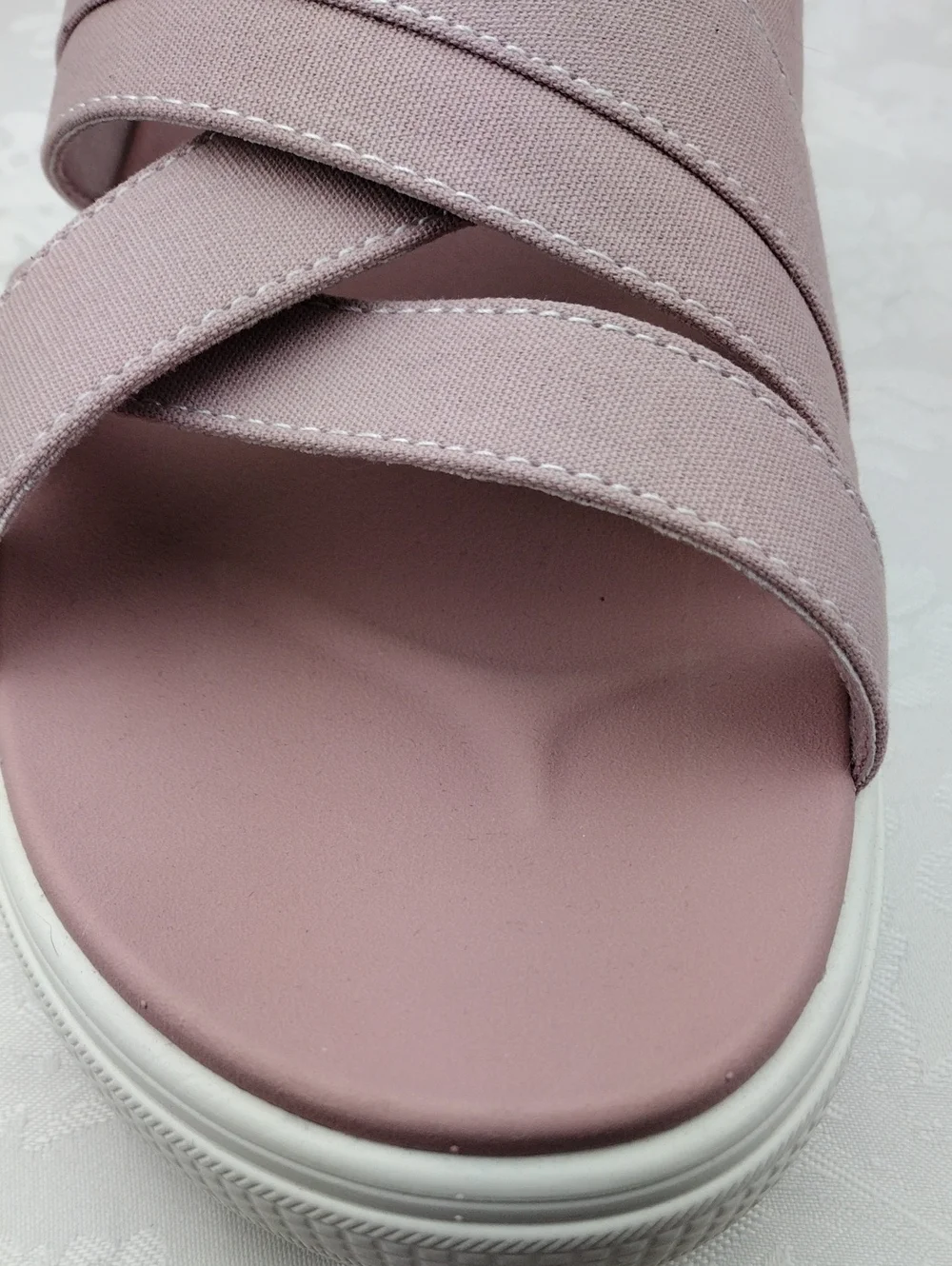 Skechers Arch Fit Daylily Mauve Canvas Crossband Open Toe Mid Sole Arcade Sandal